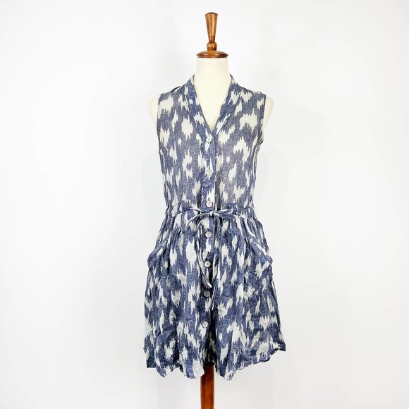 Rachel Roy blue white drawstring waist cotton shirt dress Size 4